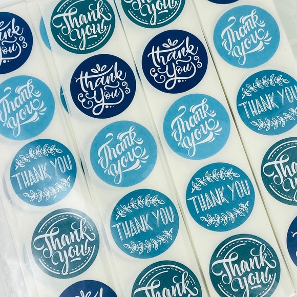 Thank You Stickers. Vintage Font Blue Teal. Shipping Product Stickers. - Picture 3 of 8